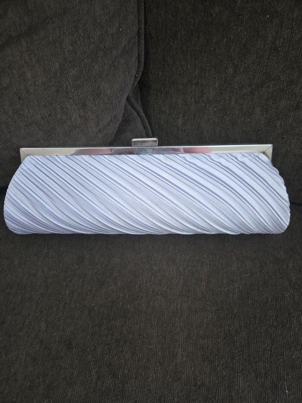 White Baggette Clutch Silver Snap Close Formal Date Night Prom Wedding